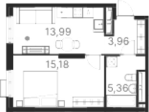 Планировка — Атлас Ривер, 1-комн., 38 м²