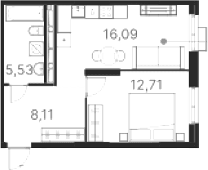 Планировка — Атлас Ривер, 1-комн., 42 м²