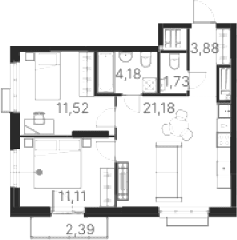 Планировка — Атлас Ривер, 2-комн., 54 м²