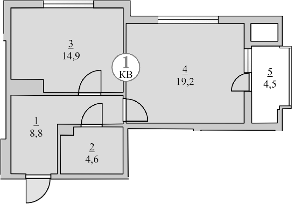 Планировка — Княжеский, 1-комн., 48 м²