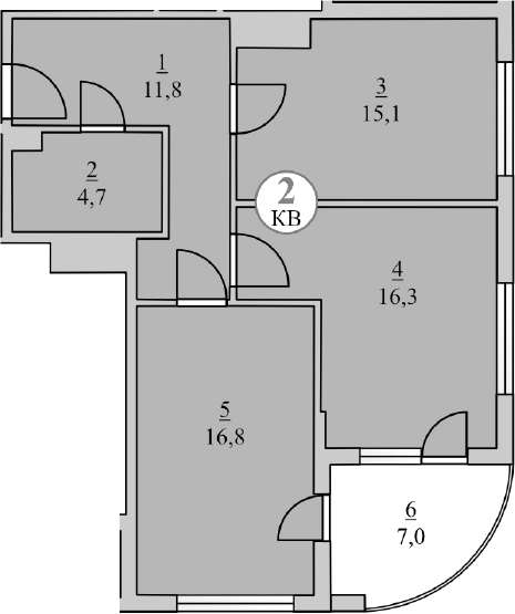 Планировка — Княжеский, 2-комн., 65 м²