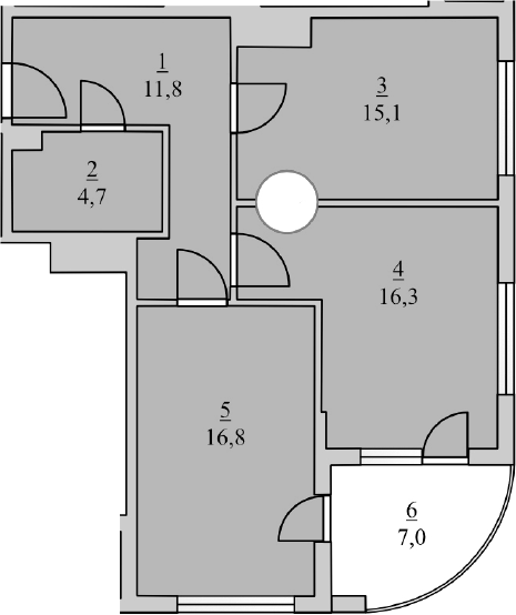 Планировка — Княжеский, 2-комн., 65 м²