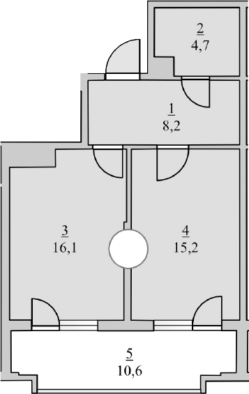 Планировка — Княжеский, 1-комн., 44 м²