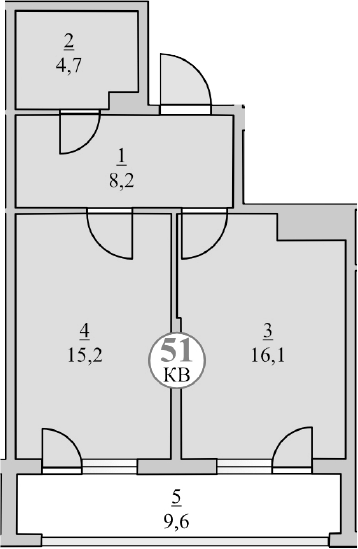 Планировка — Княжеский, 1-комн., 44 м²
