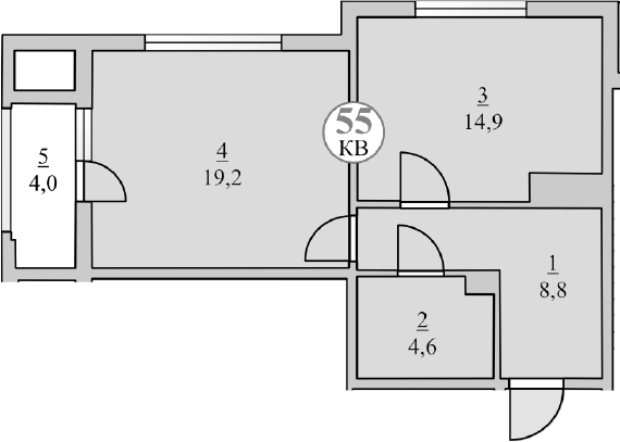 Планировка — Княжеский, 1-комн., 48 м²