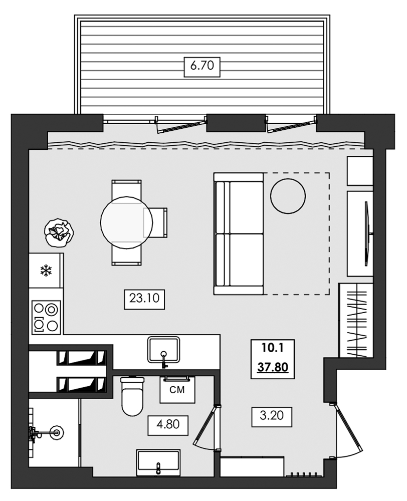 Планировка — Алушта-Ривьера, Студия, 31 м²