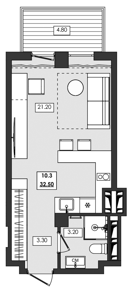 Планировка — Алушта-Ривьера, Студия, 28 м²