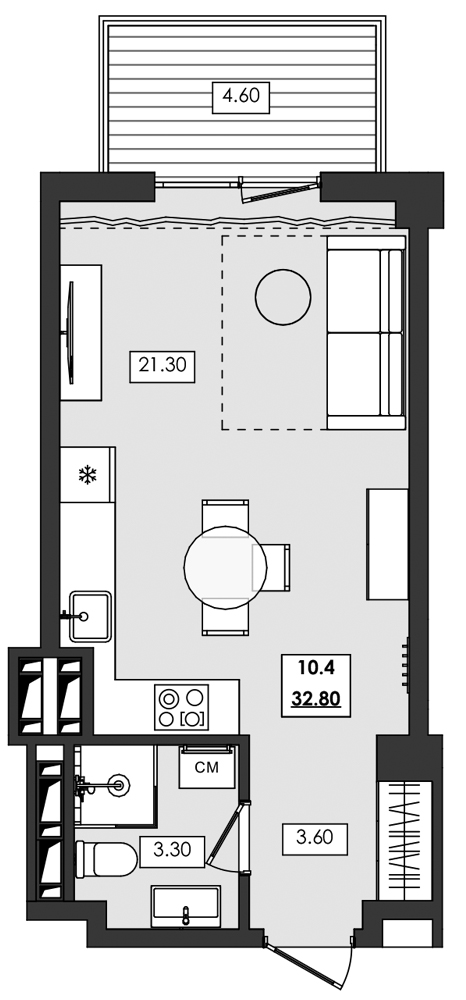 Планировка — Алушта-Ривьера, Студия, 28 м²