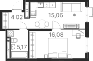 Планировка — Атлас Ривер, 1-комн., 40 м²