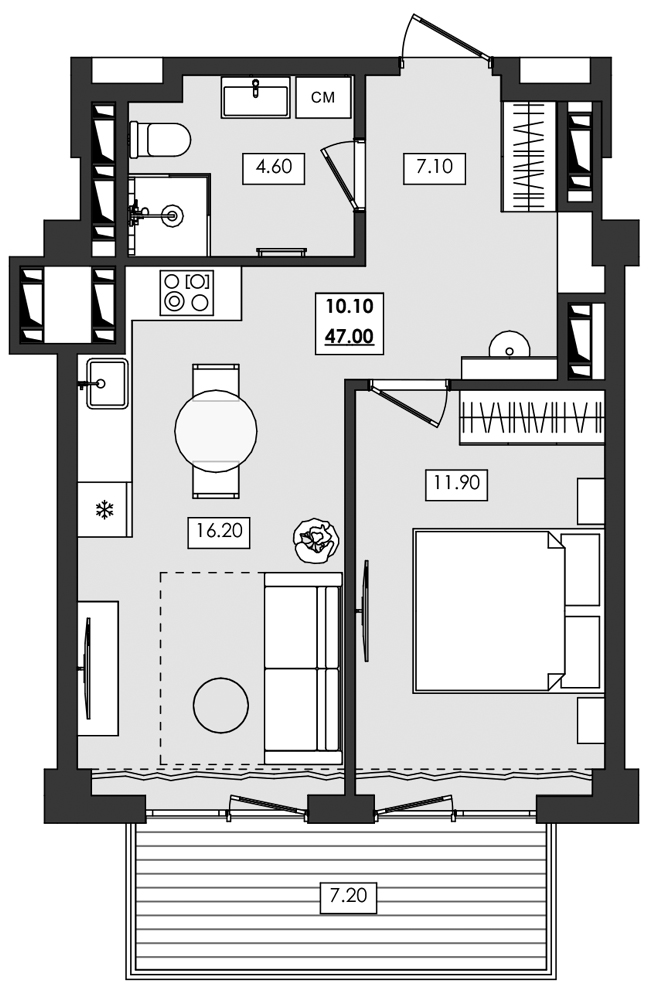 Планировка — Алушта-Ривьера, 1-комн., 40 м²