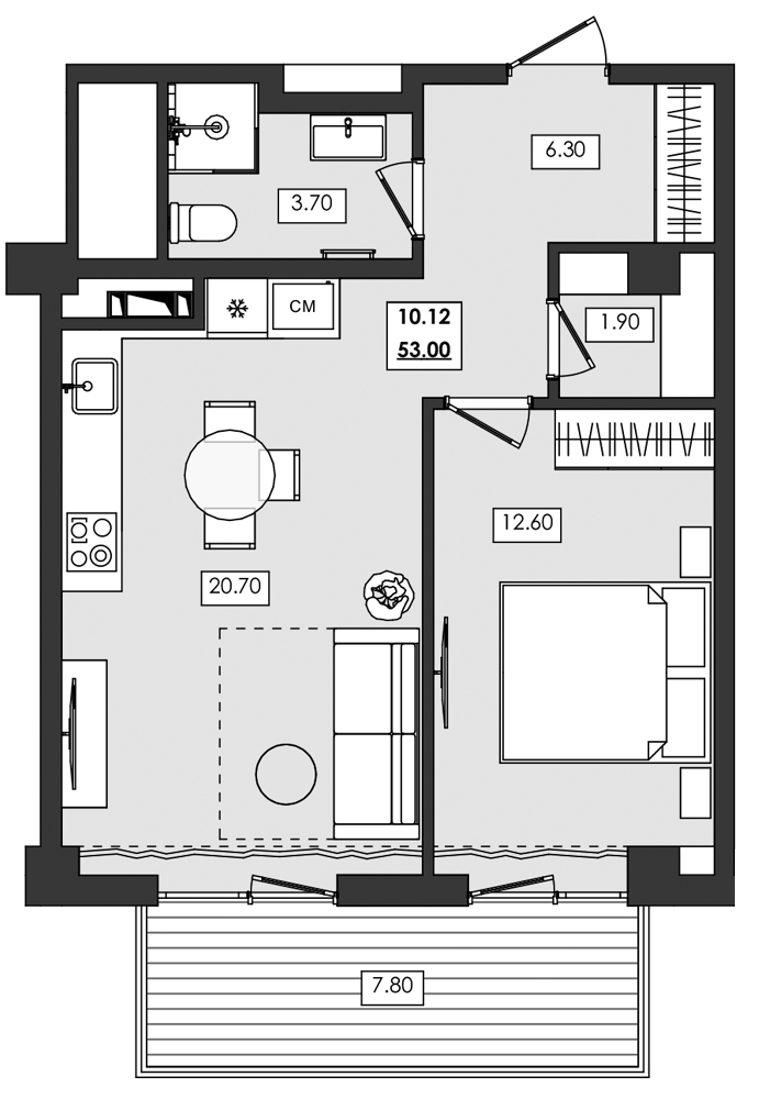 Планировка — Алушта-Ривьера, 1-комн., 45 м²