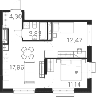 Планировка — Атлас Ривер, 2-комн., 50 м²