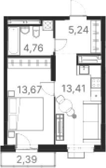 Планировка — Атлас Ривер, 1-комн., 37 м²
