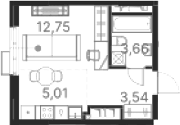 Планировка — Атлас Ривер, Студия, 25 м²