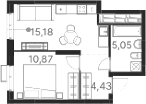 Планировка — Атлас Ривер, 1-комн., 36 м²