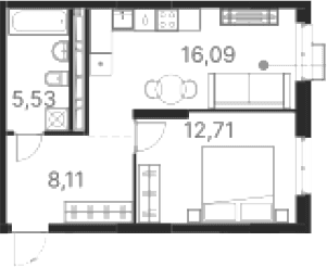 Планировка — Атлас Ривер, 1-комн., 42 м²