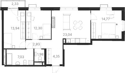 Планировка — Атлас Ривер, 3-комн., 80 м²