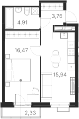 Планировка — Атлас Ривер, 1-комн., 41 м²