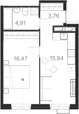 Планировка — Атлас Ривер, 1-комн., 41 м²