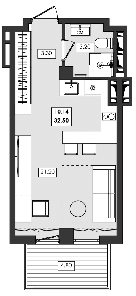 Планировка — Алушта-Ривьера, Студия, 28 м²