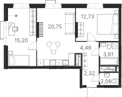 Планировка — Атлас Ривер, 2-комн., 61 м²