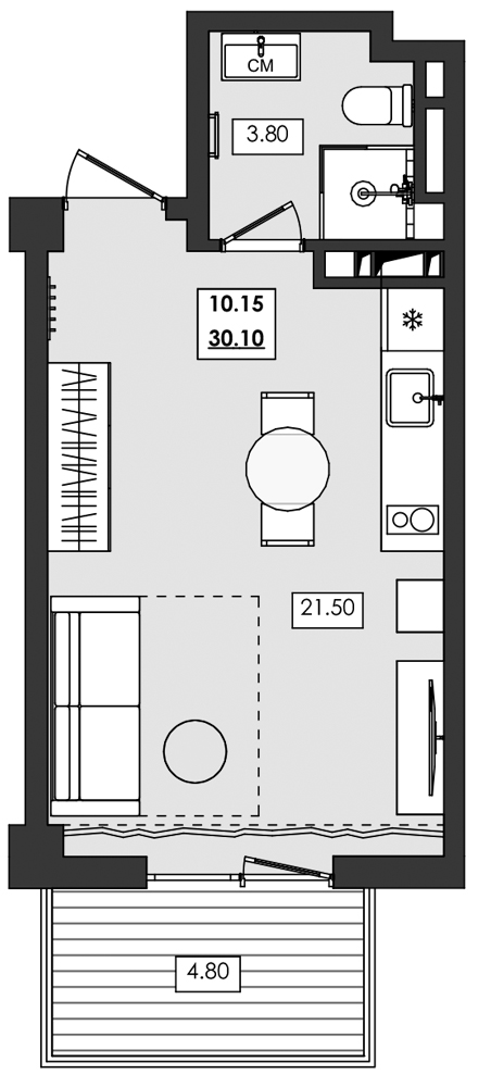 Планировка — Алушта-Ривьера, Студия, 25 м²