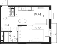 Планировка — Атлас Ривер, 1-комн., 43 м²