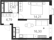 Планировка — Атлас Ривер, 1-комн., 39 м²