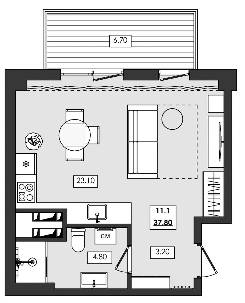 Планировка — Алушта-Ривьера, Студия, 31 м²