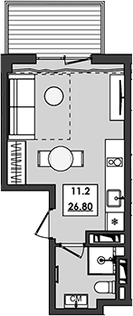 Планировка — Алушта-Ривьера, Студия, 22 м²