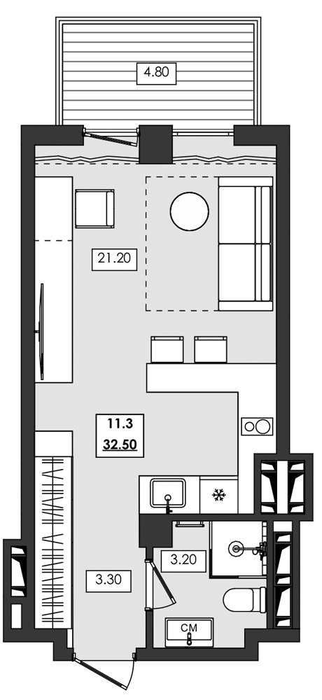 Планировка — Алушта-Ривьера, Студия, 28 м²