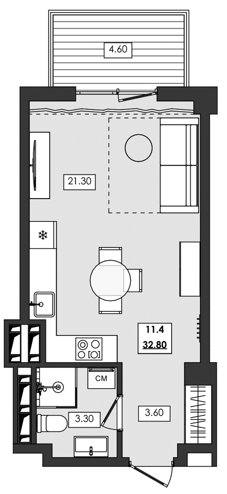 Планировка — Алушта-Ривьера, Студия, 28 м²