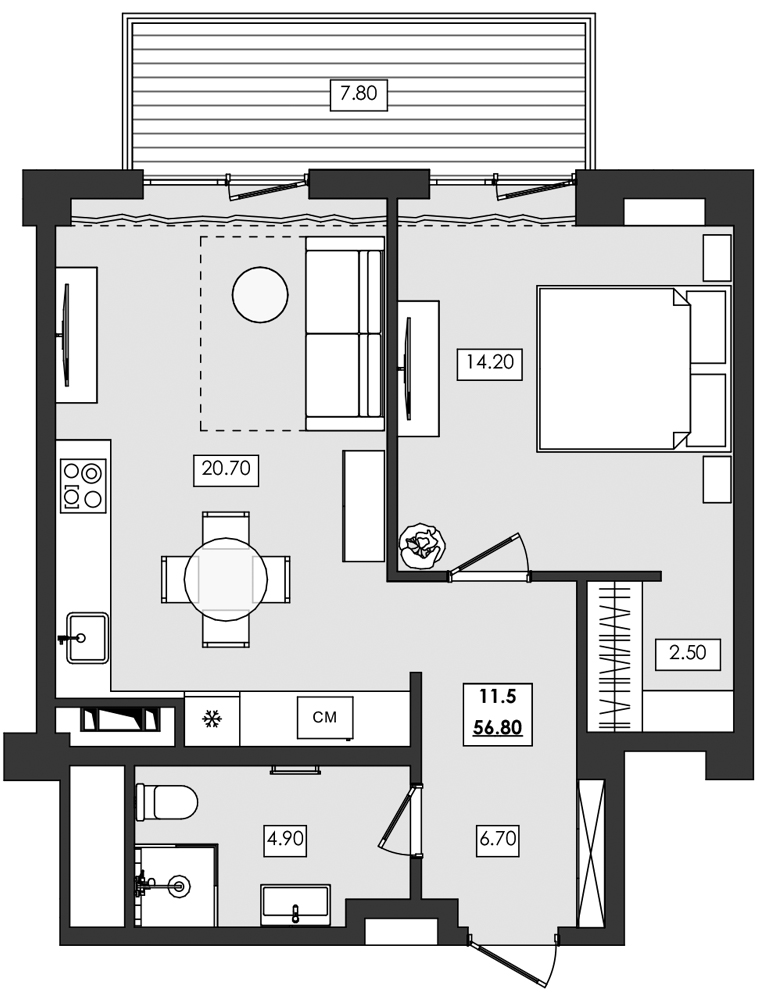Планировка — Алушта-Ривьера, 1-комн., 49 м²
