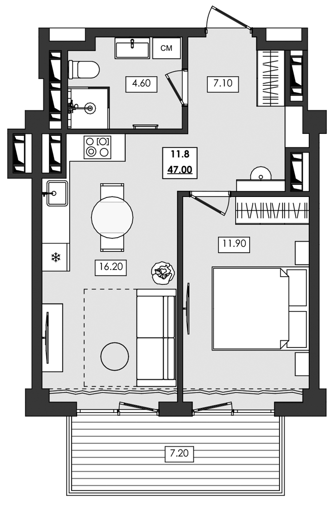 Планировка — Алушта-Ривьера, 1-комн., 40 м²
