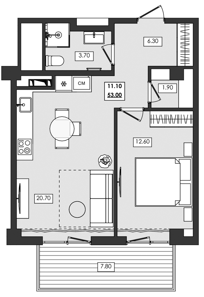 Планировка — Алушта-Ривьера, 1-комн., 45 м²