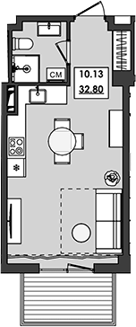 Планировка — Алушта-Ривьера, Студия, 28 м²