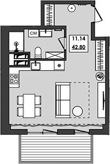 Планировка — Алушта-Ривьера, Студия, 36 м²