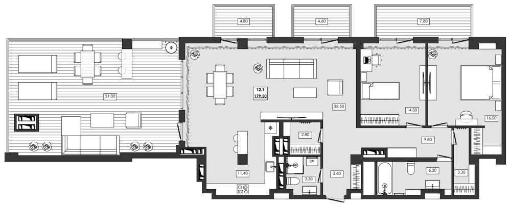 Планировка — Алушта-Ривьера, 2-комн., 111 м²