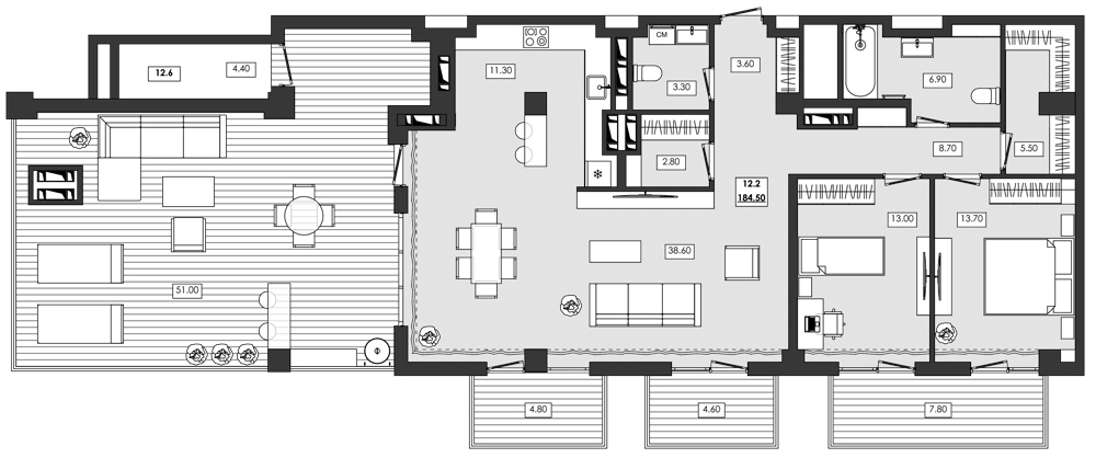 Планировка — Алушта-Ривьера, 2-комн., 116 м²
