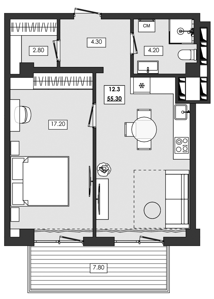 Планировка — Алушта-Ривьера, 1-комн., 48 м²