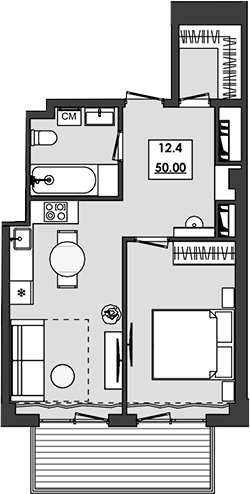 Планировка — Алушта-Ривьера, 1-комн., 43 м²