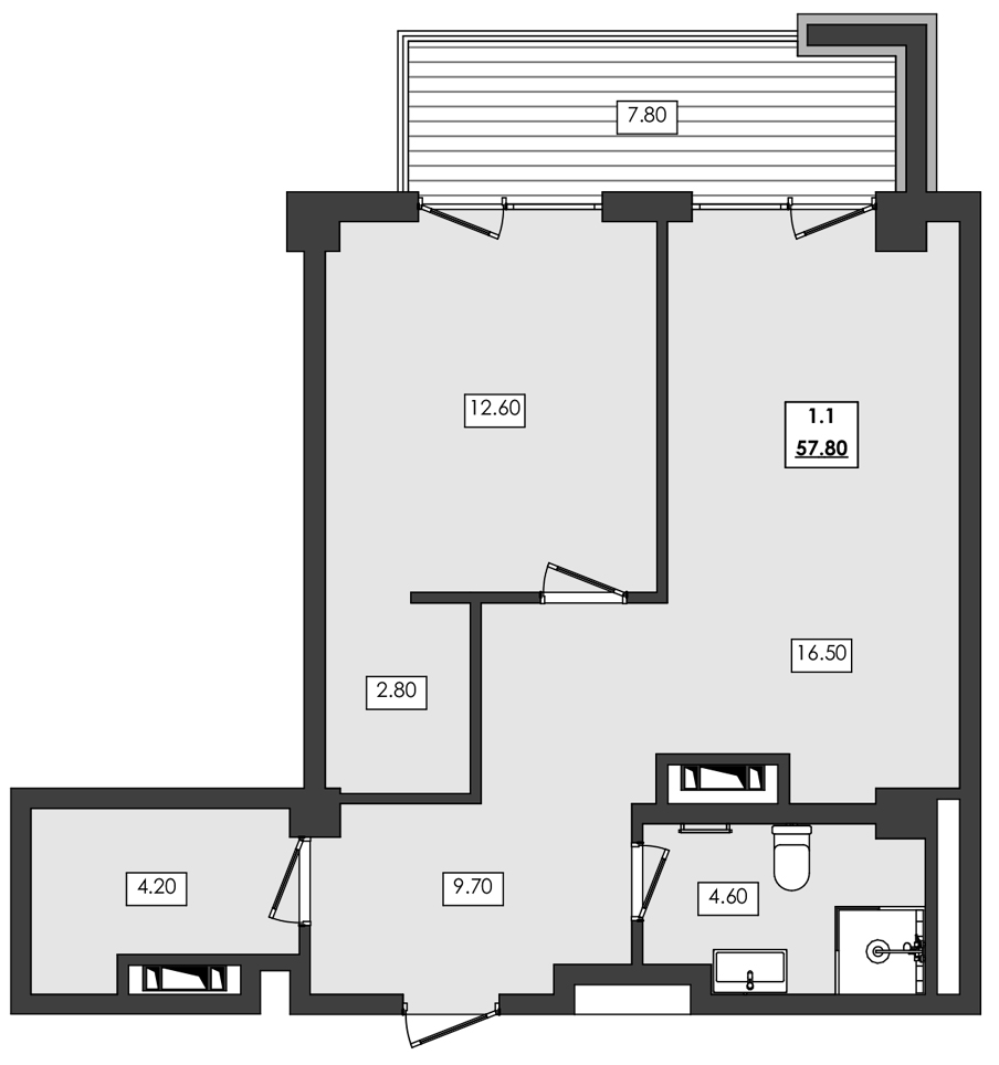 Планировка — Алушта-Ривьера, 1-комн., 50 м²