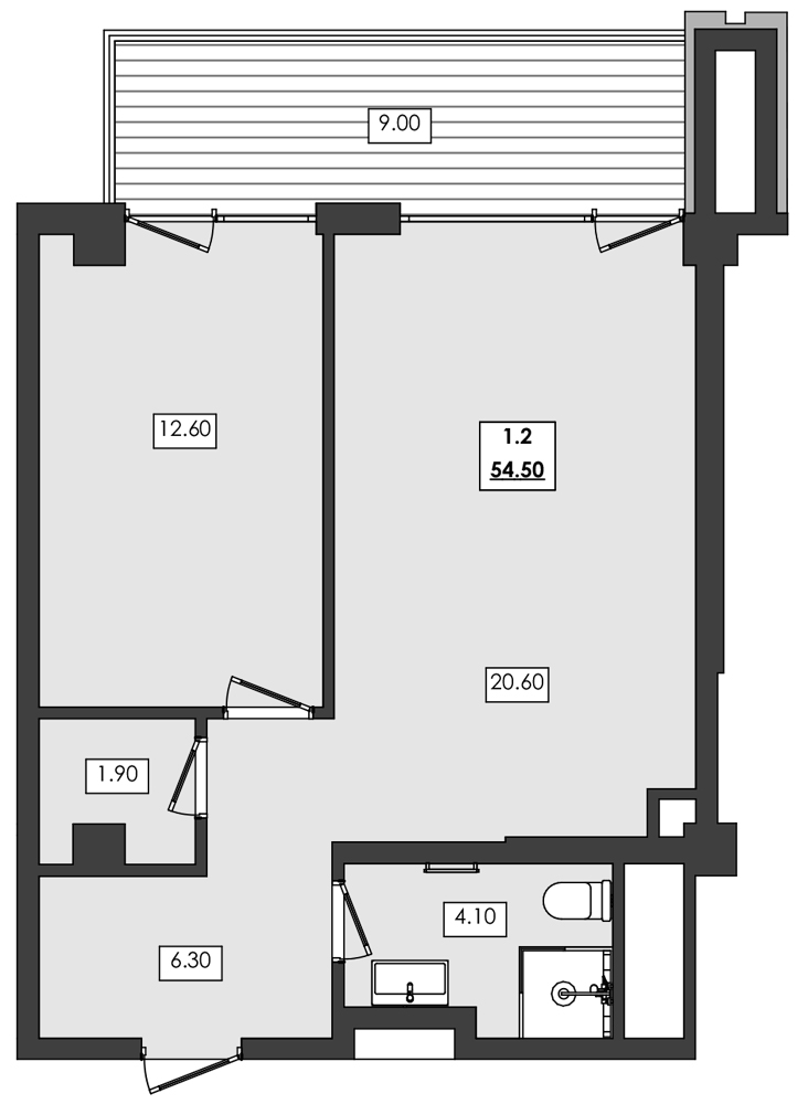 Планировка — Алушта-Ривьера, 1-комн., 46 м²