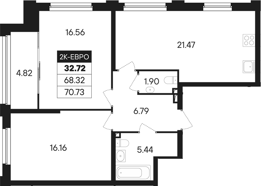 Планировка — Динамика, 3-комн., 68 м²