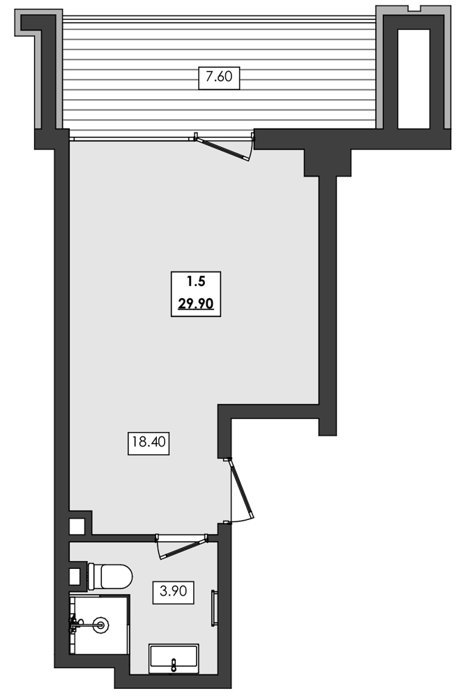 Планировка — Алушта-Ривьера, 1-комн., 22 м²