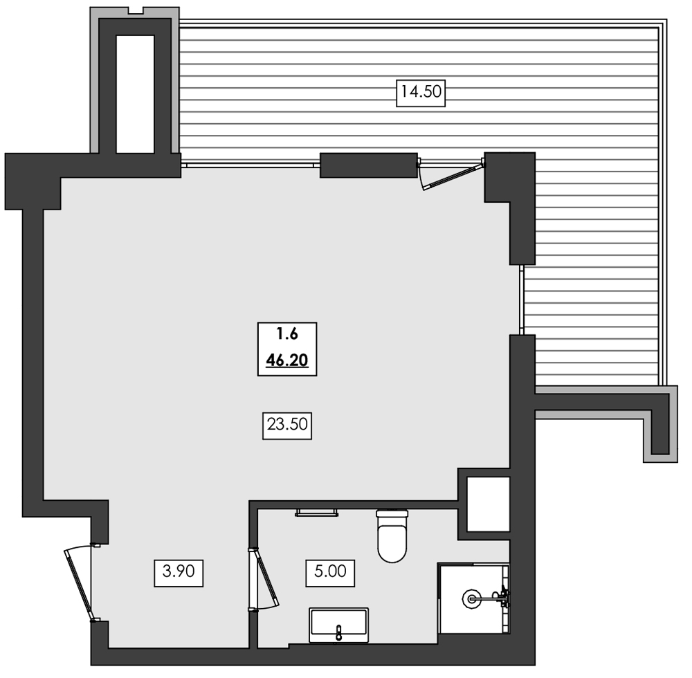 Планировка — Алушта-Ривьера, 1-комн., 32 м²