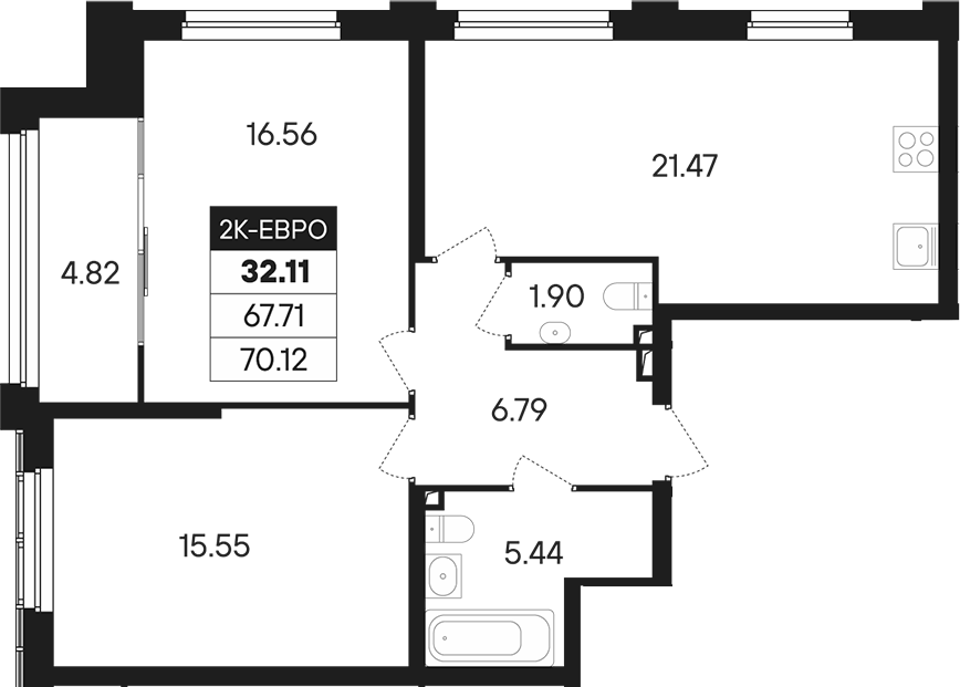 Планировка — Динамика, 3-комн., 68 м²