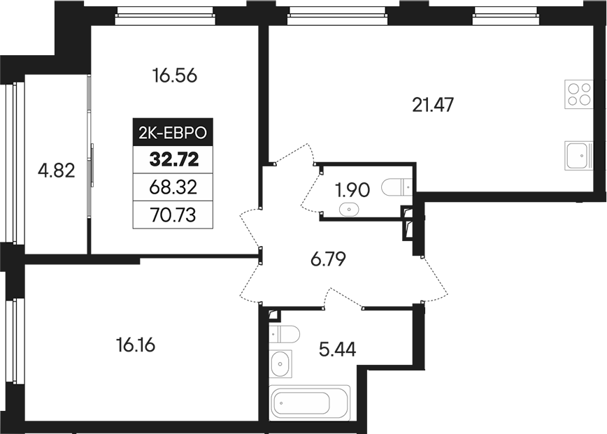 Планировка — Динамика, 3-комн., 68 м²