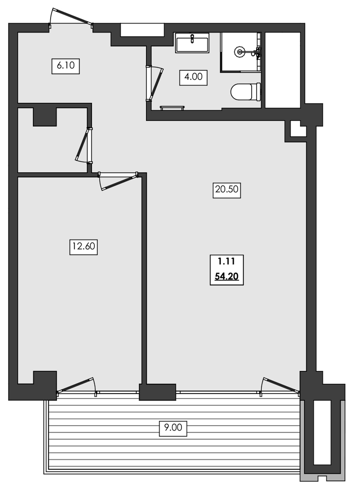 Планировка — Алушта-Ривьера, 1-комн., 45 м²