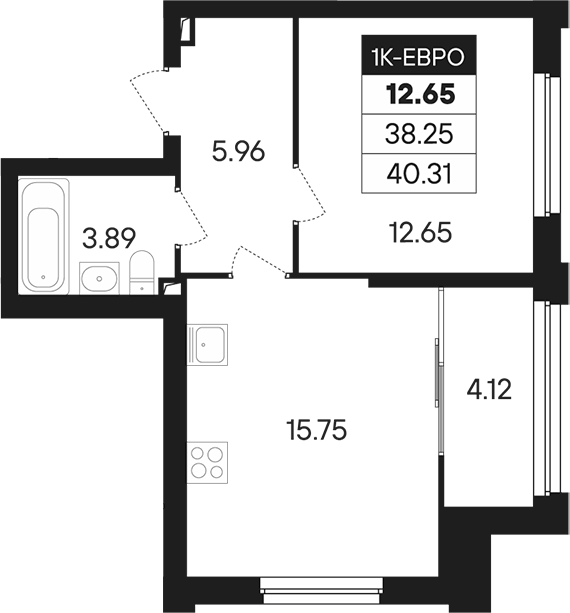 Планировка — Динамика, 2-комн., 38 м²